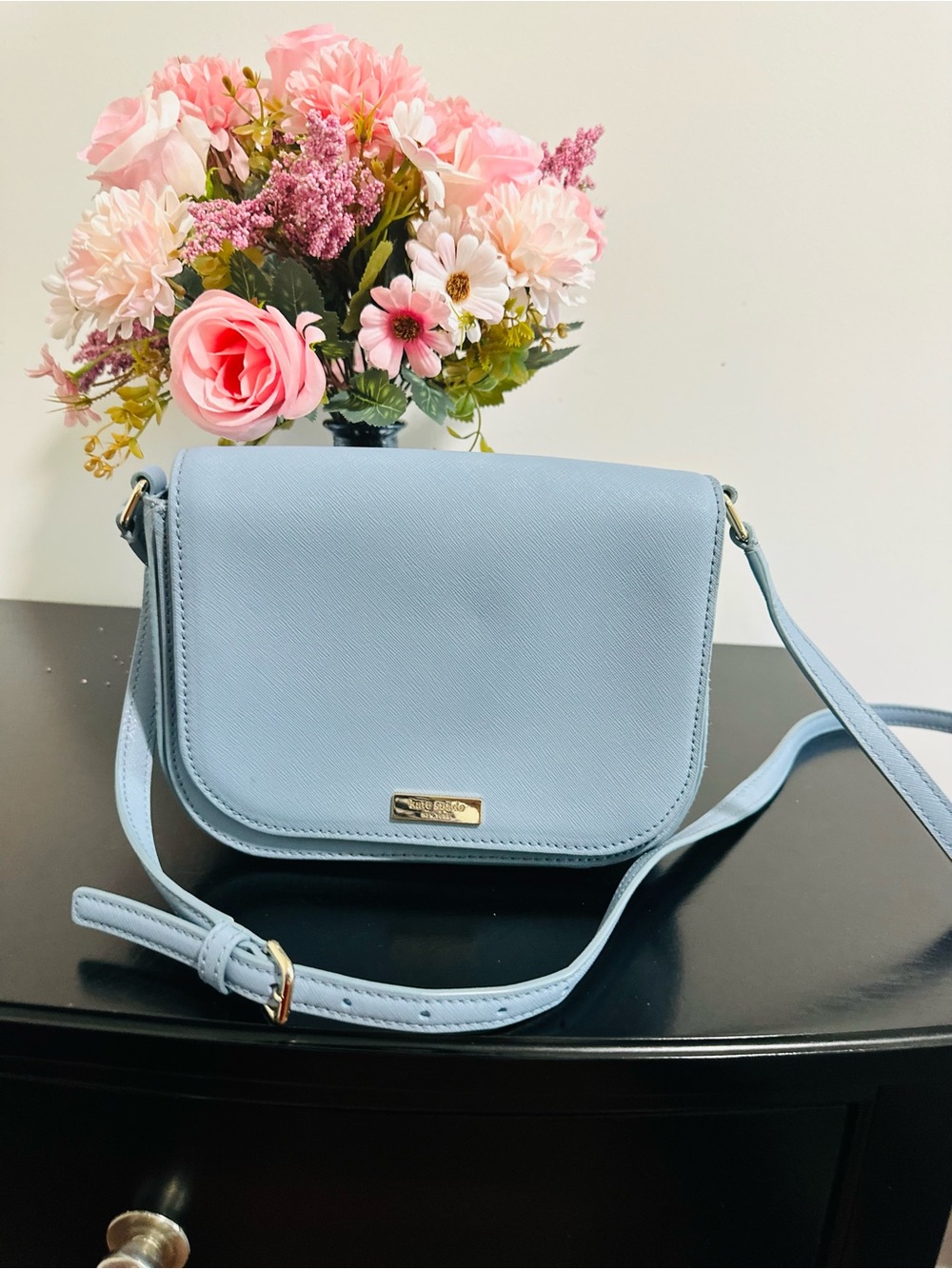 kate spade Light Blue Saffiano Crossbody with Gold Plaque - Picture 2 of 5